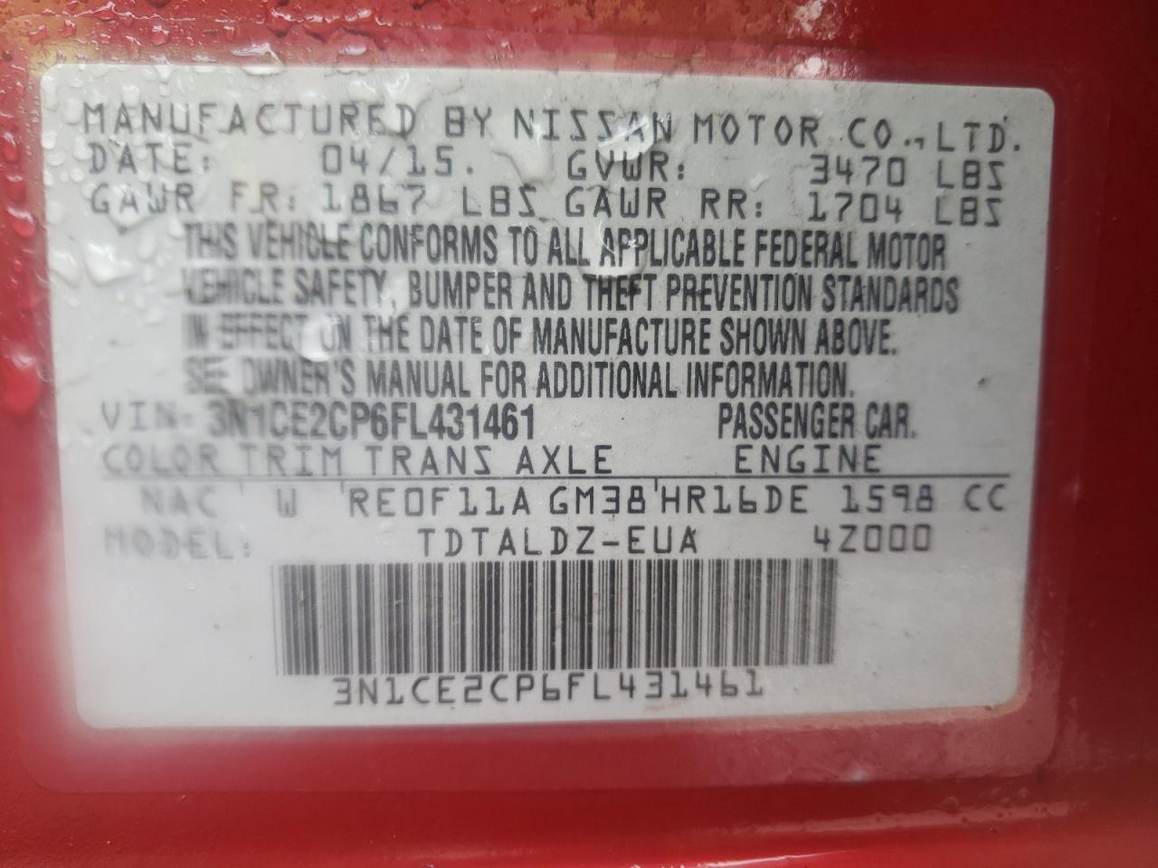 Photo 10 from auction – 2015 NISSAN VERSA NOTE with VIN 3N1CE2CP6FL431461