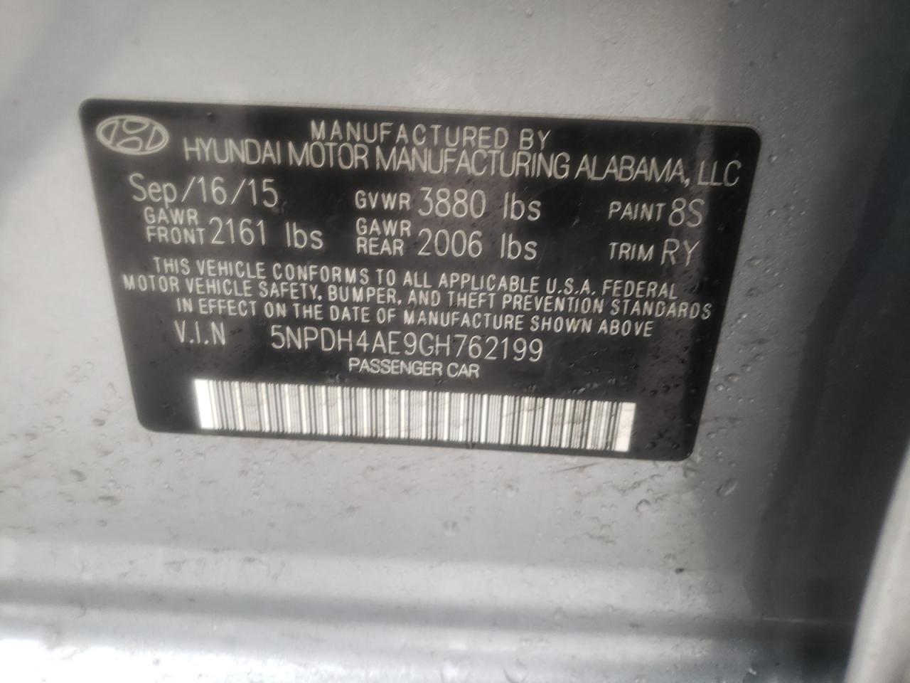 Photo 10 from auction – 2016 HYUNDAI ELANTRA SE with VIN 5NPDH4AE9GH762199