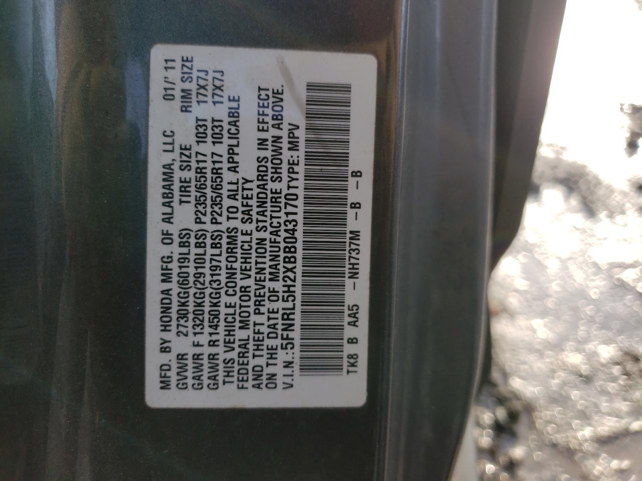 Photo 10 from auction – 2011 HONDA ODYSSEY LX with VIN 5FNRL5H2XBB043170