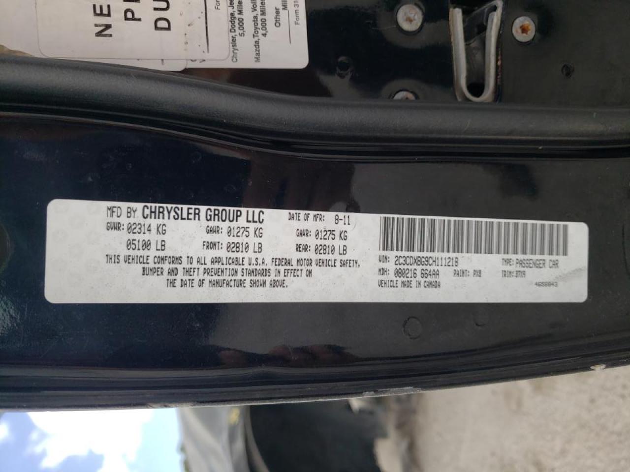 Photo 10 from auction – 2012 DODGE CHARGER SE with VIN 2C3CDXBG9CH111218