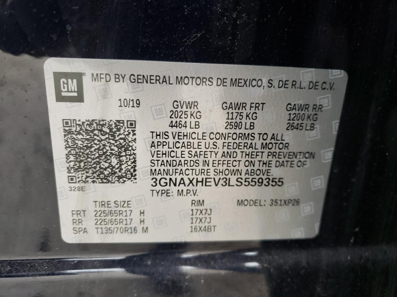 Photo 10 from auction – 2020 CHEVROLET EQUINOX with VIN 3GNAXHEV3LS559355