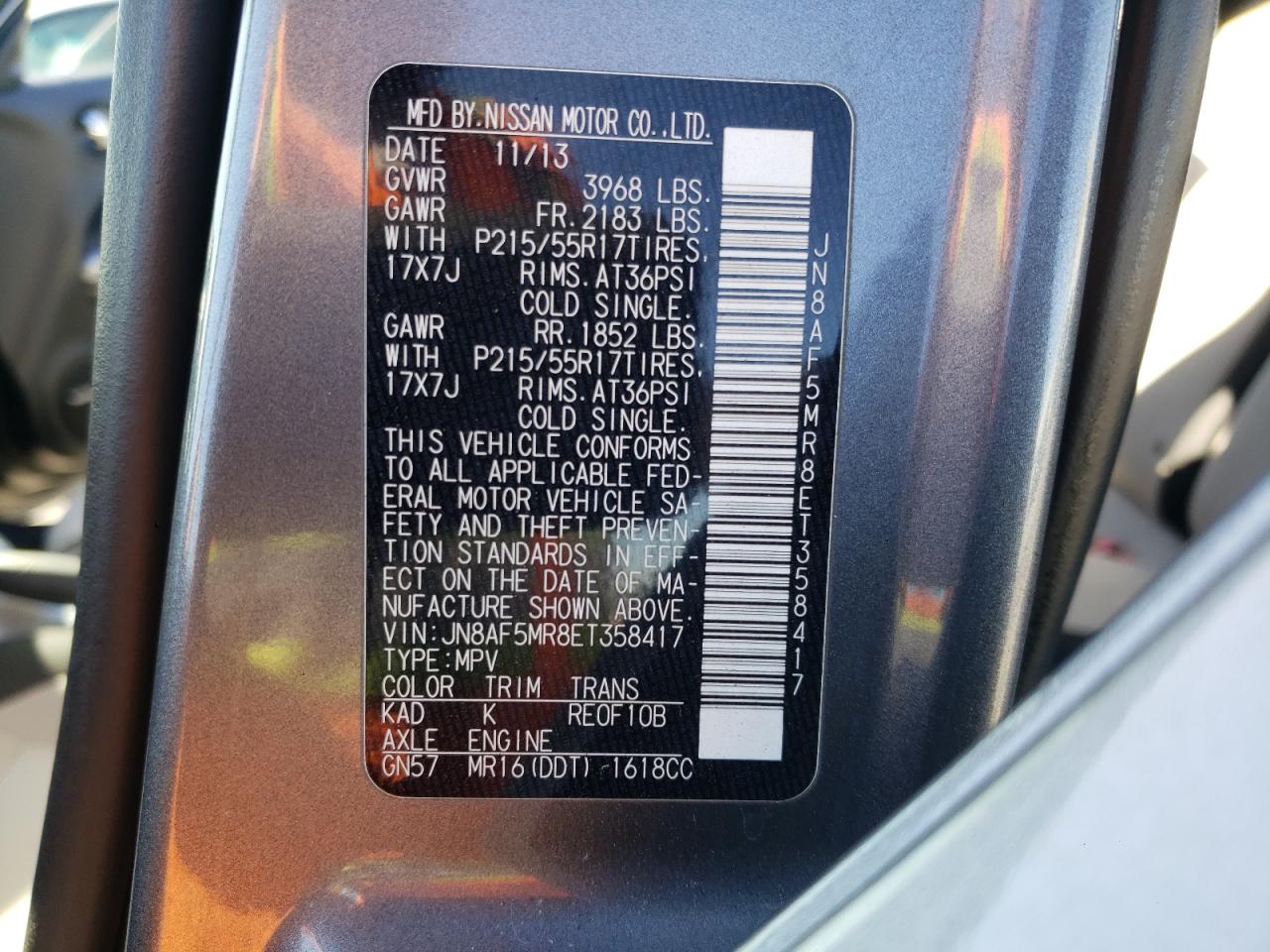 Photo 10 from auction – 2014 NISSAN JUKE S with VIN JN8AF5MR8ET358417