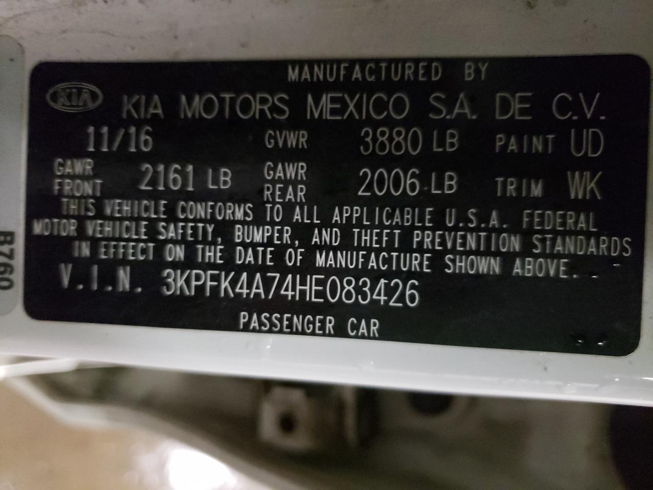 Photo 10 from auction – 2017 KIA FORTE LX with VIN 3KPFK4A74HE083426