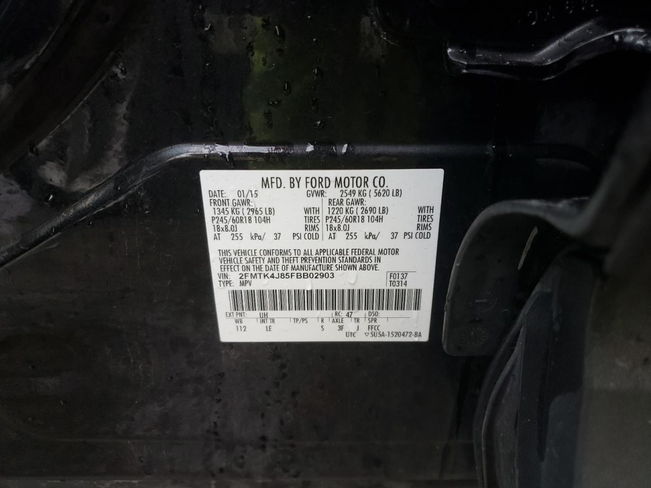 Photo 10 from auction – 2015 FORD EDGE SEL with VIN 2FMTK4J85FBB02903