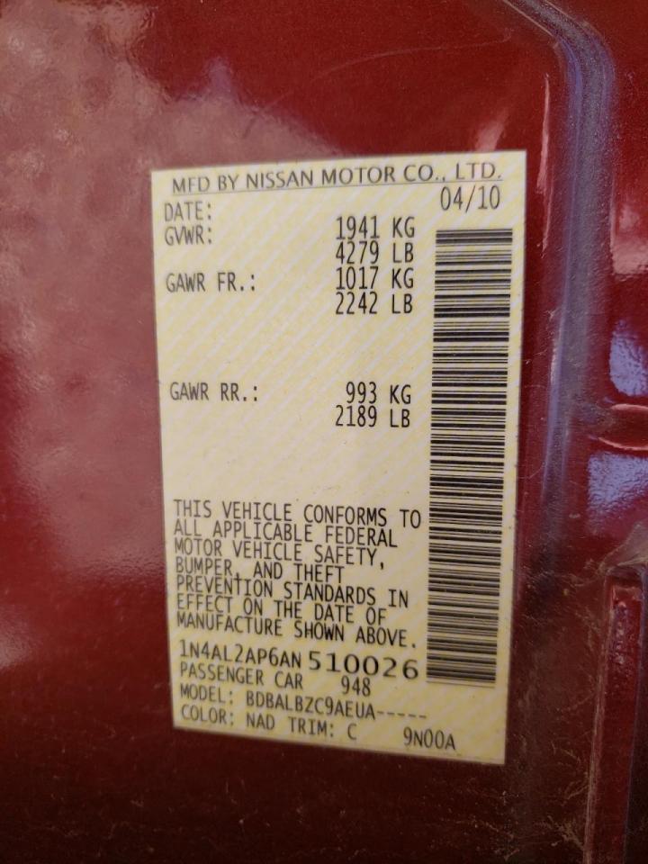 Photo 10 from auction – 2010 NISSAN ALTIMA BAS with VIN 1N4AL2AP6AN510026