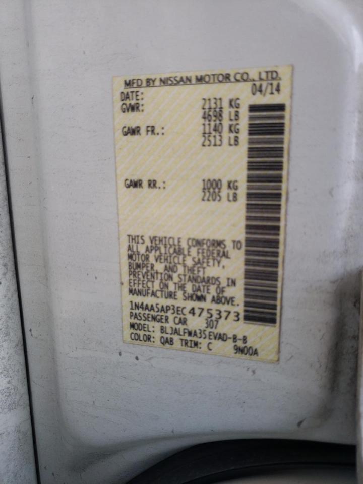 Photo 10 from auction – 2014 NISSAN MAXIMA S with VIN 1N4AA5AP3EC475373
