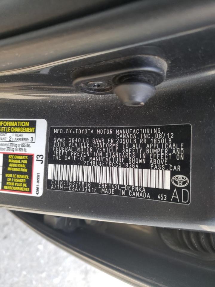 Photo 10 from auction – 2012 TOYOTA COROLLA BA with VIN 2T1BU4EE9CC918364