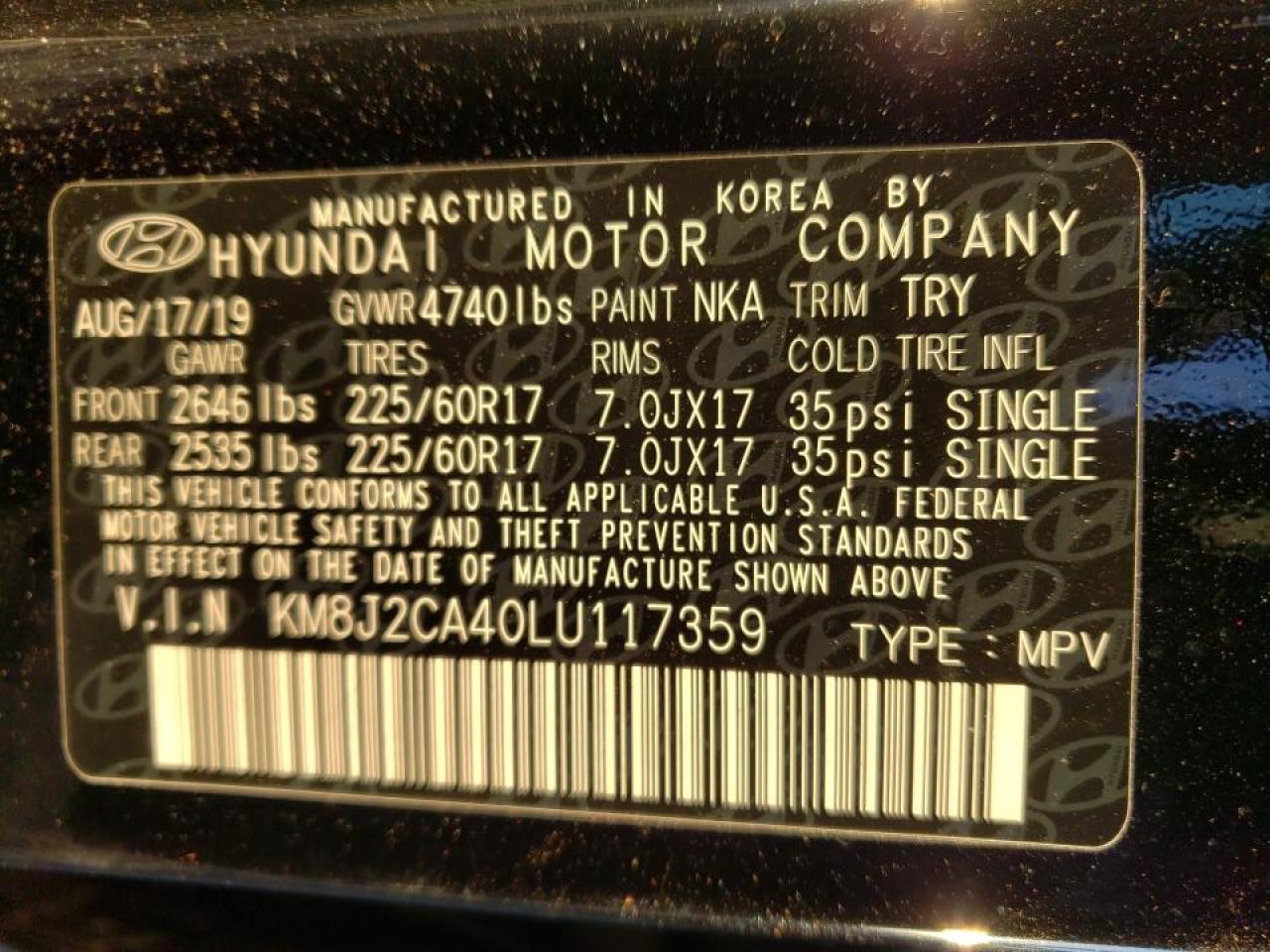 Photo 10 from auction – 2020 HYUNDAI TUCSON SE with VIN KM8J2CA40LU117359