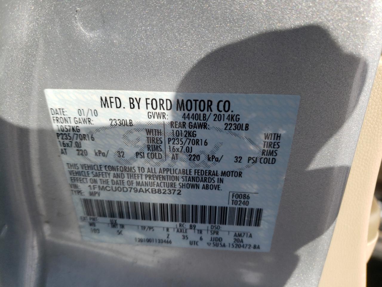 Фото 10 с аукциона – 2010 FORD ESCAPE XLT с VIN 1FMCU0D79AKB82372