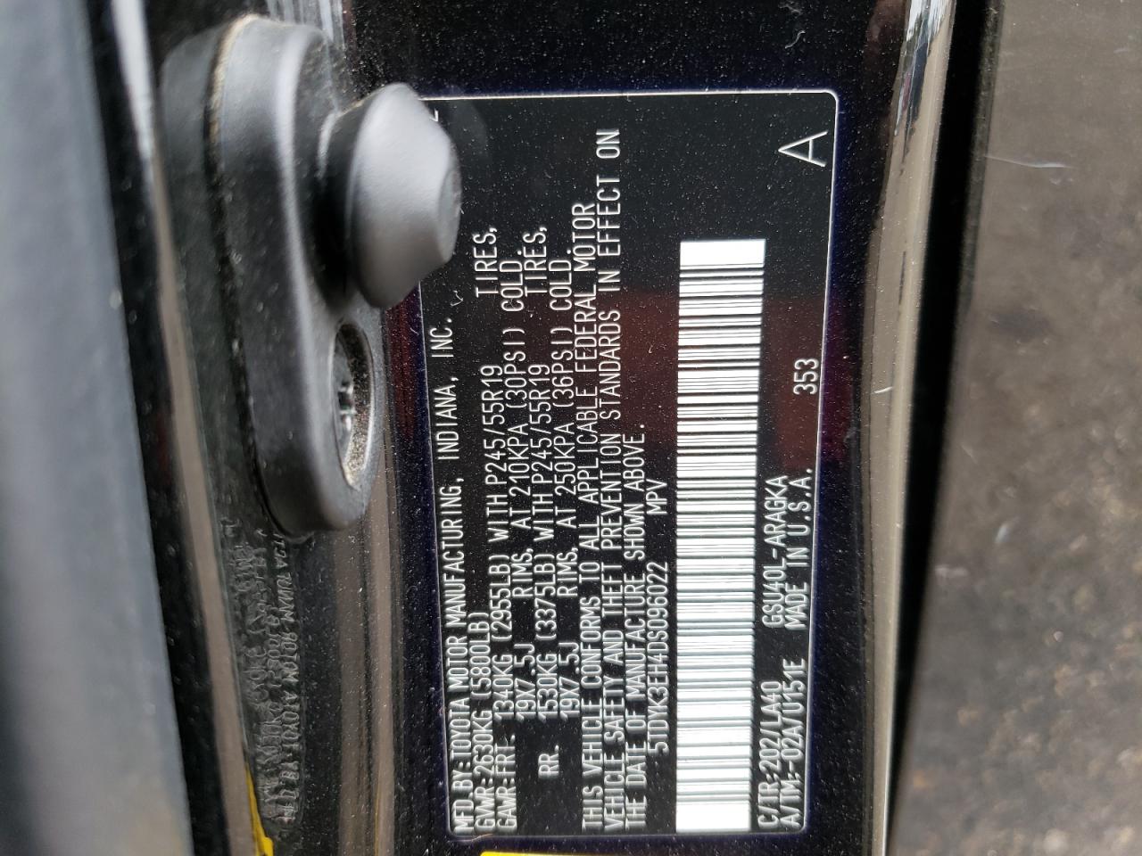 Photo 10 from auction – 2013 TOYOTA HIGHLANDER with VIN 5TDYK3EH4DS096022