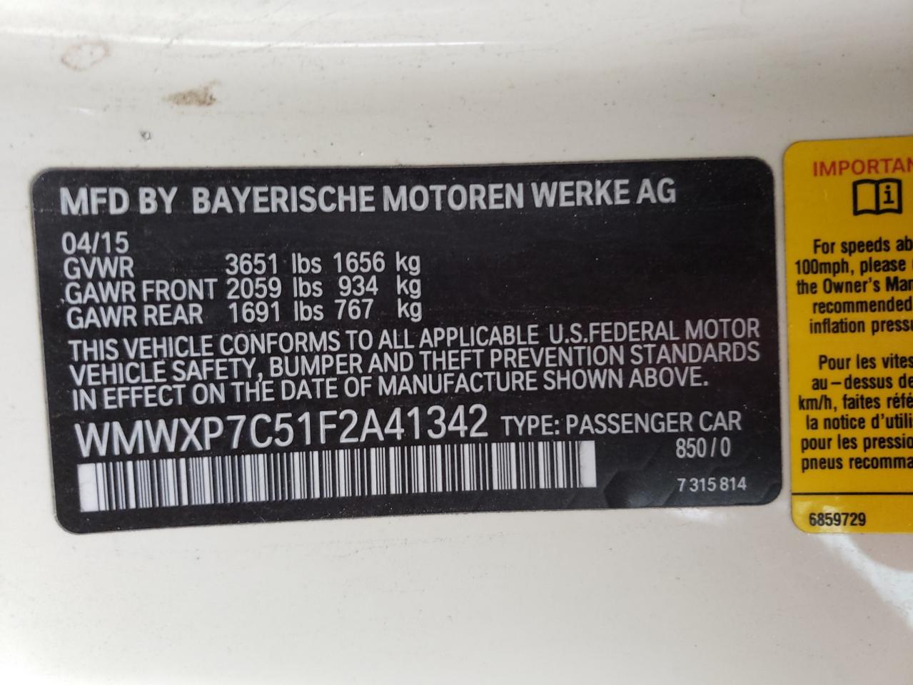 Photo 10 from auction – 2015 MINI COOPER S with VIN WMWXP7C51F2A41342