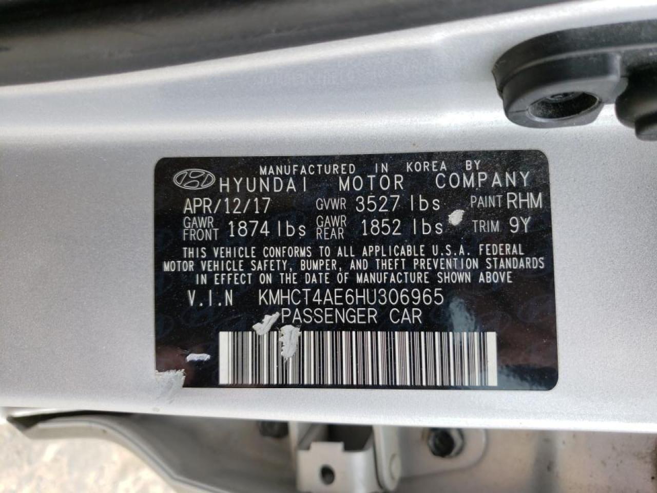 Photo 10 from auction – 2017 HYUNDAI ACCENT SE with VIN KMHCT4AE6HU306965