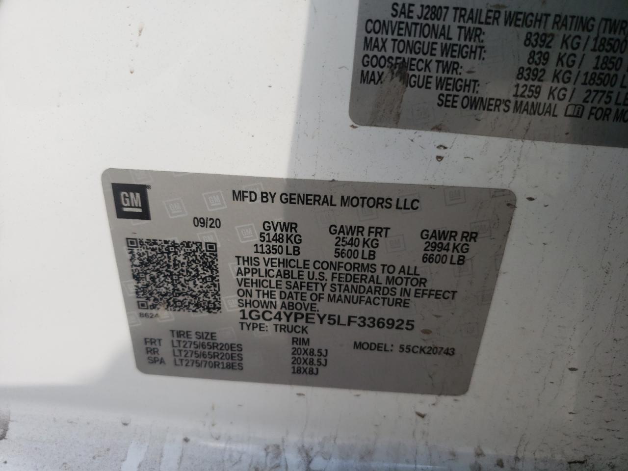 Photo 10 from auction – 2020 CHEVROLET SILVERADO with VIN 1GC4YPEY5LF336925