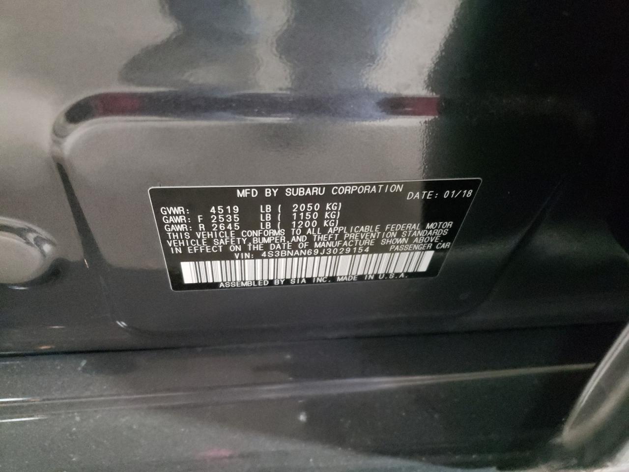 Photo 10 from auction – 2018 SUBARU LEGACY 2.5 with VIN 4S3BNAN69J3029154