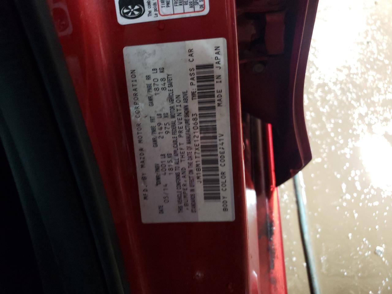 Photo 10 from auction – 2014 MAZDA 3 SV with VIN JM1BM1T7XE1210683