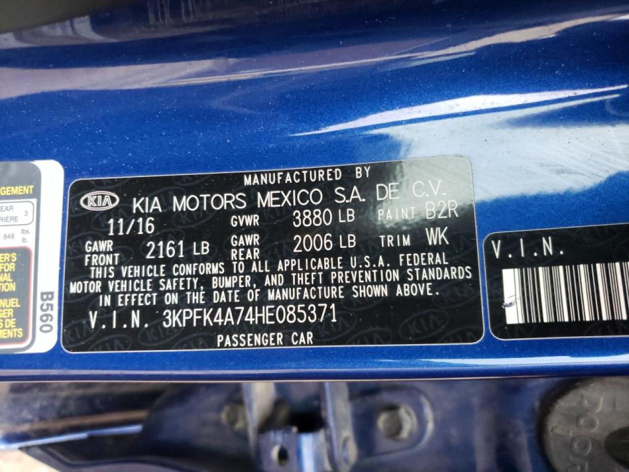 Photo 10 from auction – 2017 KIA FORTE LX with VIN 3KPFK4A74HE085371