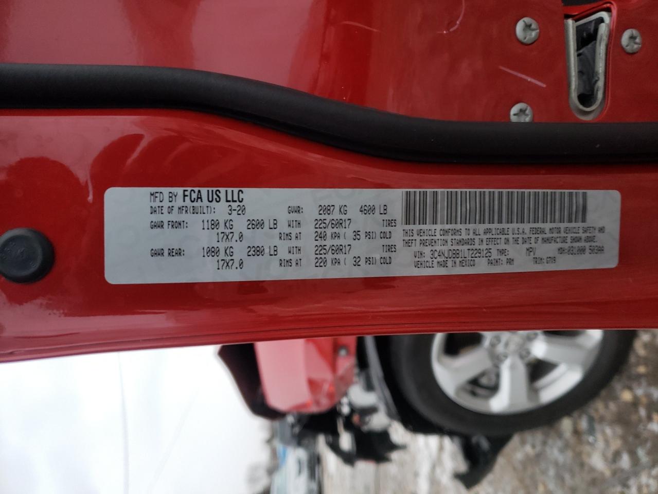Photo 10 from auction – 2020 JEEP COMPASS LA with VIN 3C4NJDBB1LT229125