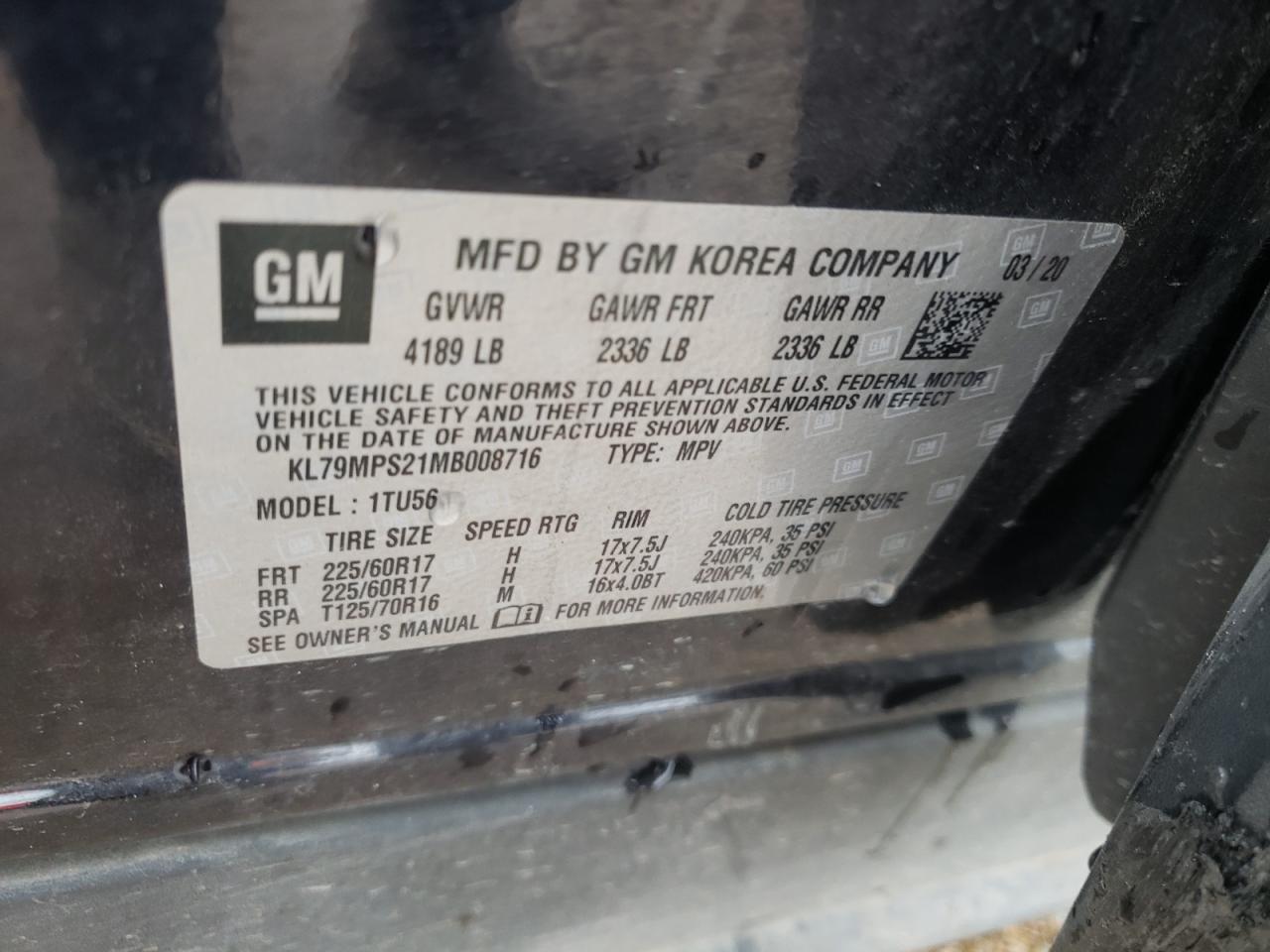 Photo 10 from auction – 2021 CHEVROLET TRAILBLAZE with VIN KL79MPS21MB008716