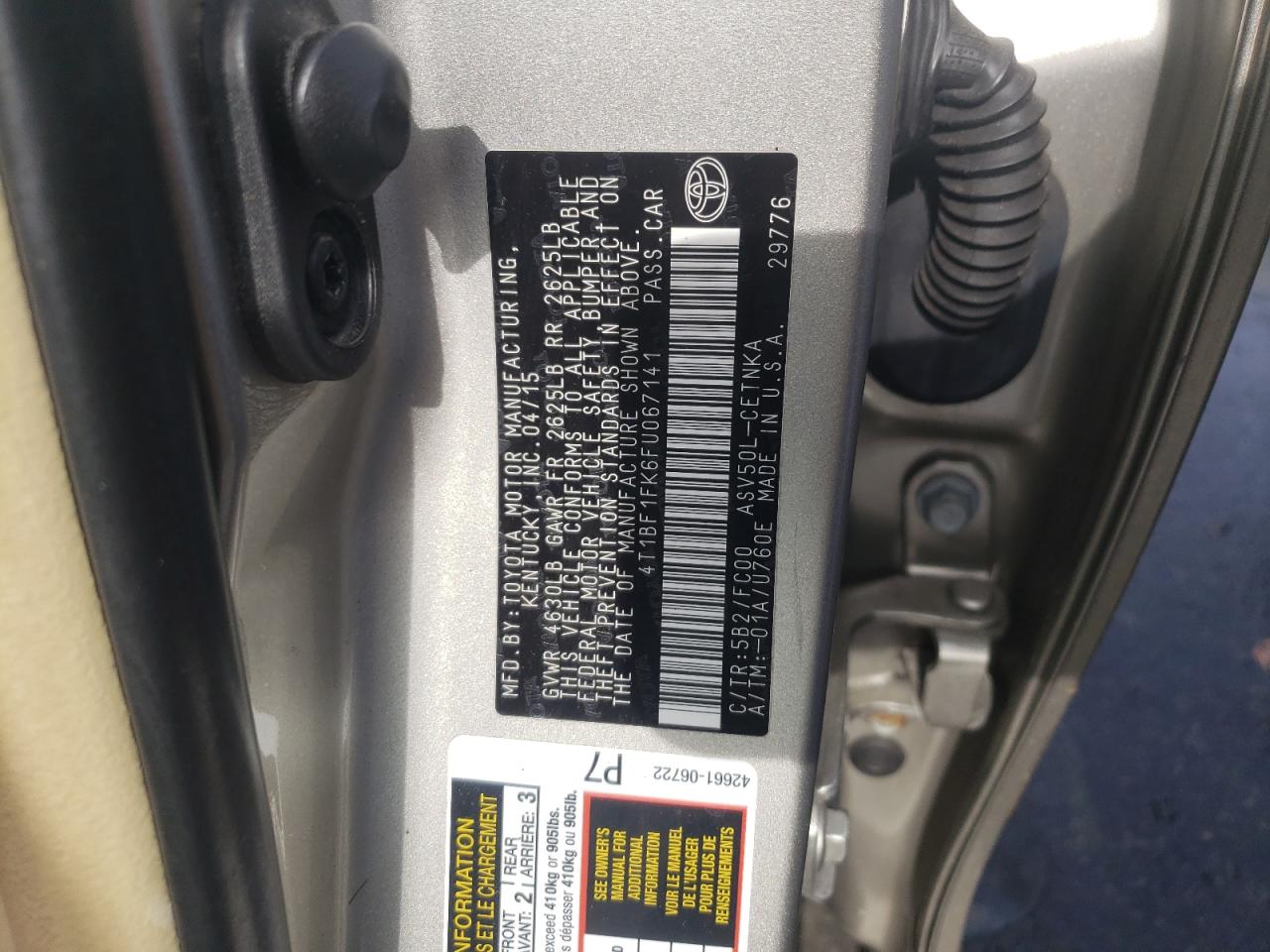Photo 10 from auction – 2015 TOYOTA CAMRY LE with VIN 4T1BF1FK6FU067141