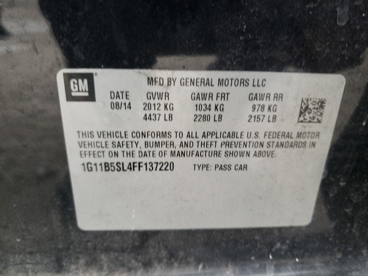 Photo 10 from auction – 2015 CHEVROLET MALIBU LS with VIN 1G11B5SL4FF137220