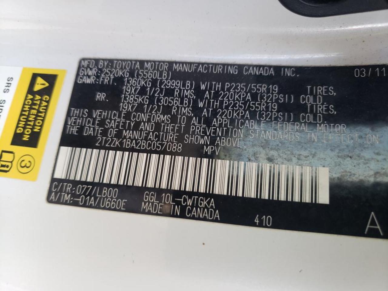 Photo 10 from auction – 2011 LEXUS RX 350 with VIN 2T2ZK1BA2BC057088