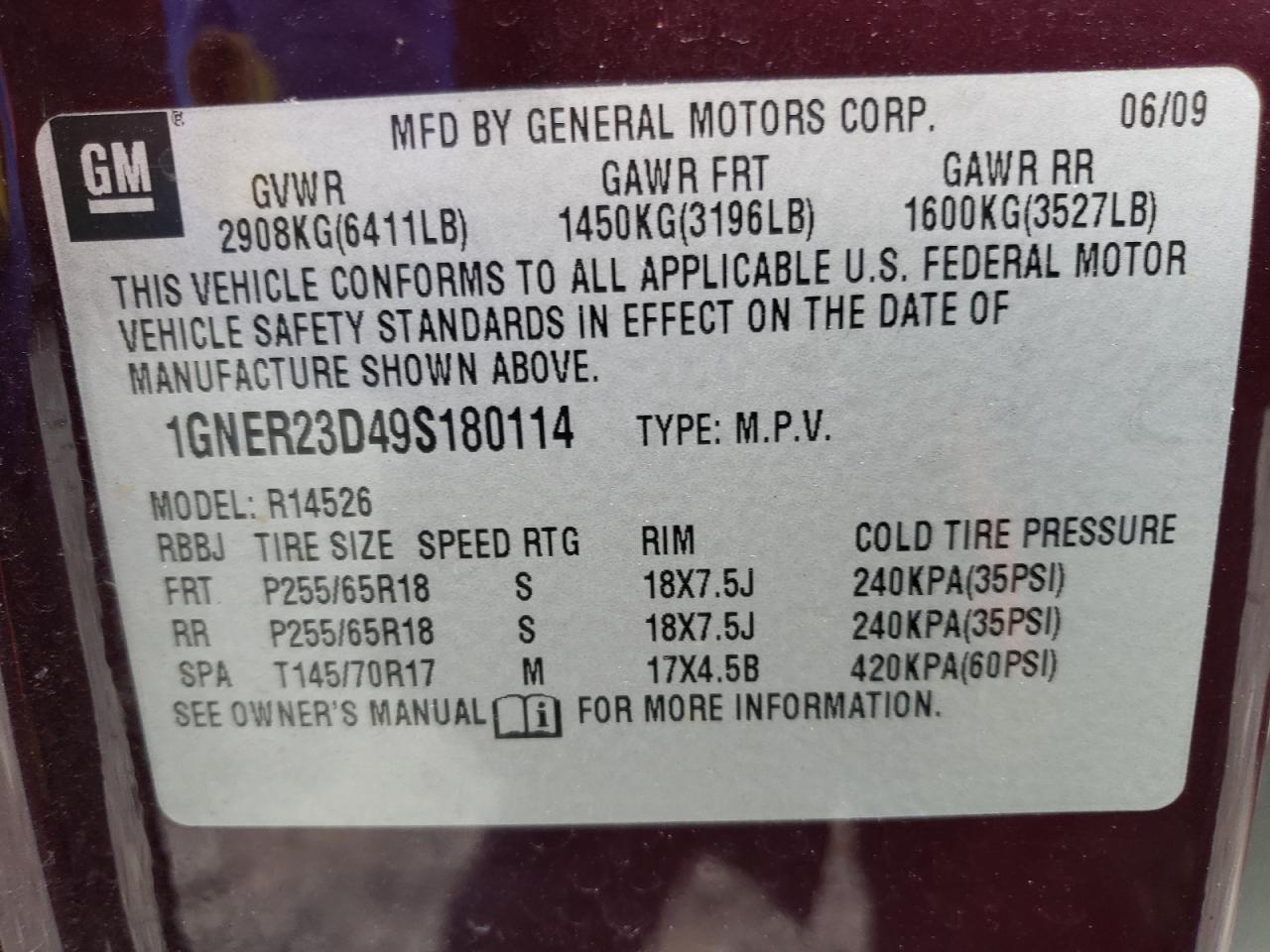 Photo 10 from auction – 2009 CHEVROLET TRAVERSE L with VIN 1GNER23D49S180114