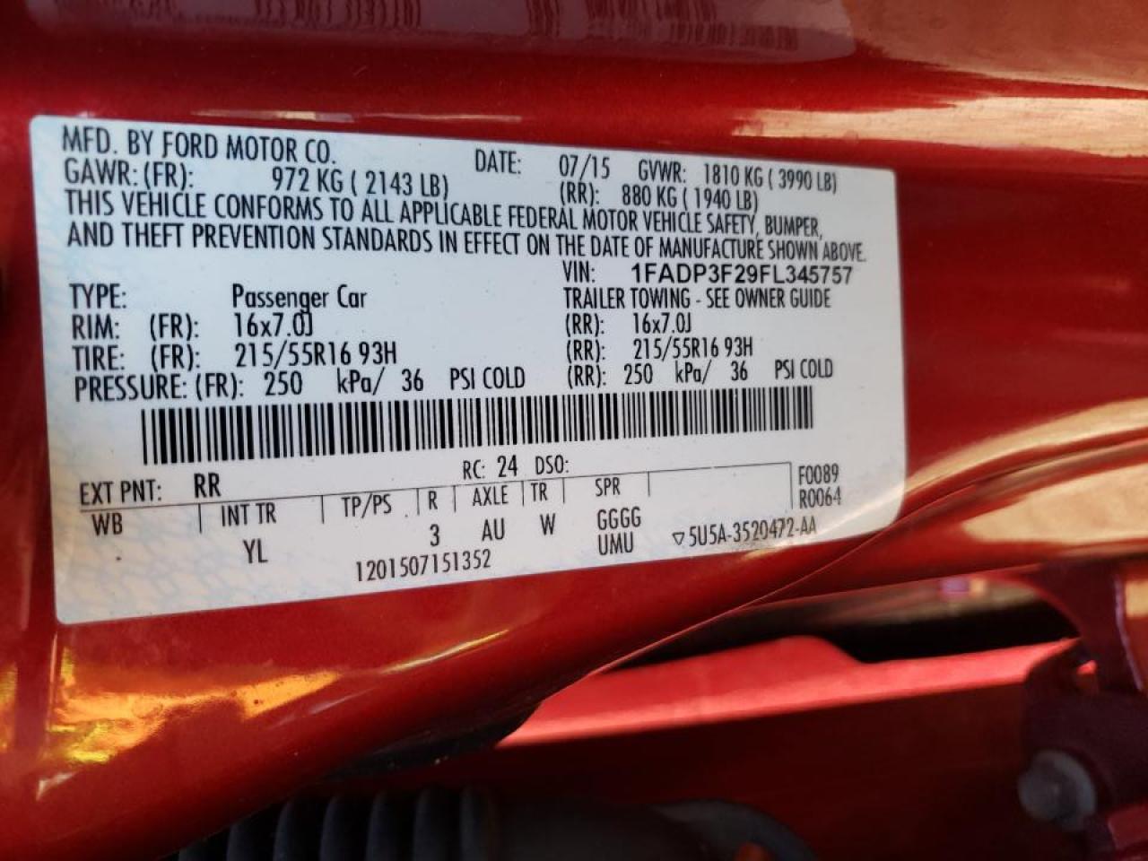 Photo 10 from auction – 2015 FORD FOCUS SE with VIN 1FADP3F29FL345757