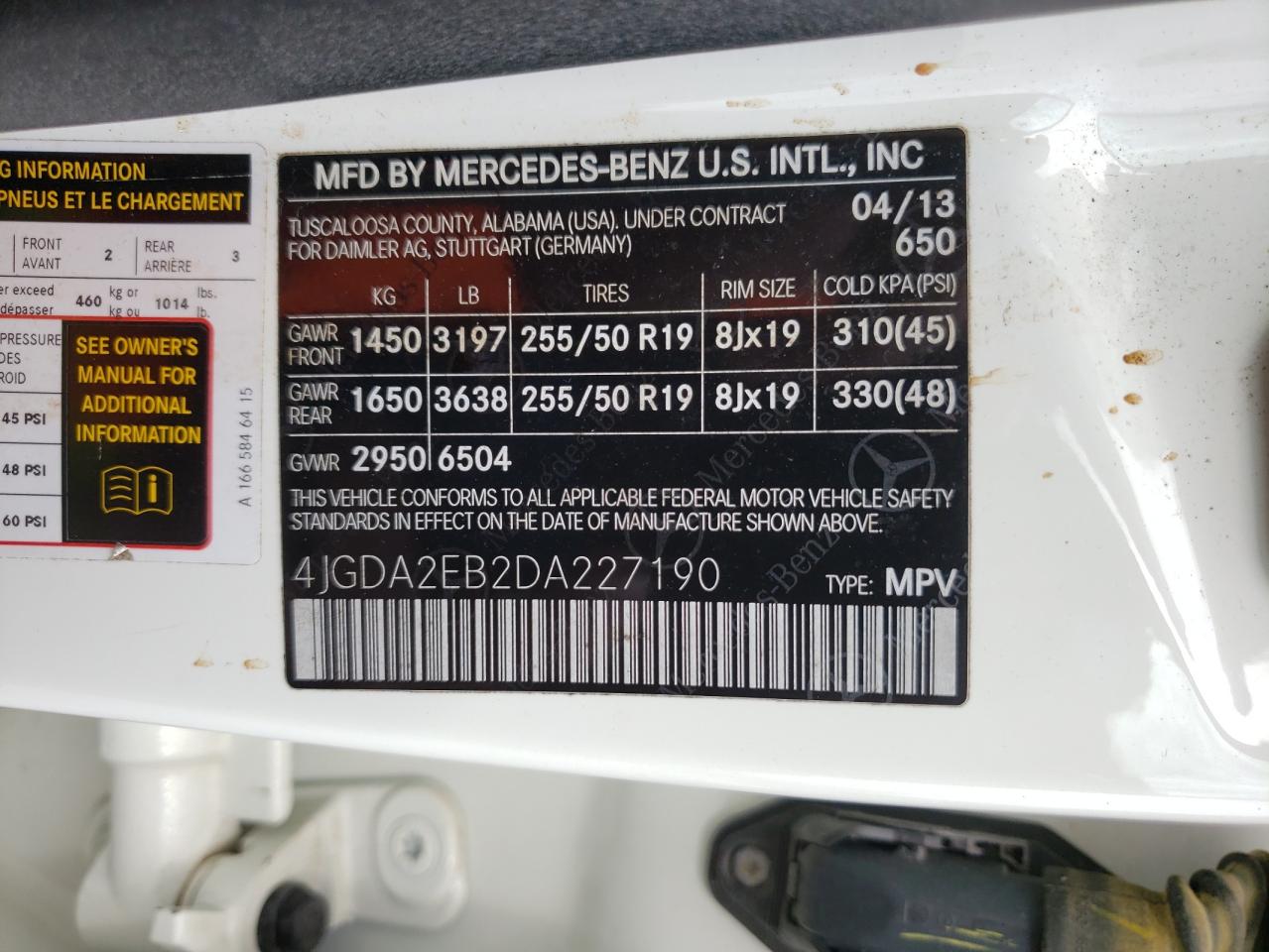 Photo 10 from auction – 2013 MERCEDES-BENZ BENZ with VIN 4JGDA2EB2DA227190