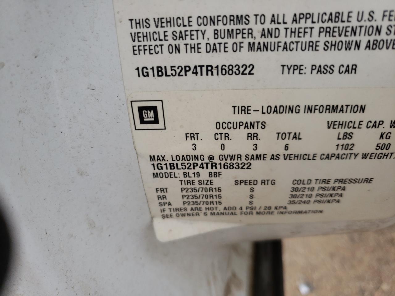 Photo 10 from auction – 1996 CHEVROLET CAPRICE / with VIN 1G1BL52P4TR168322