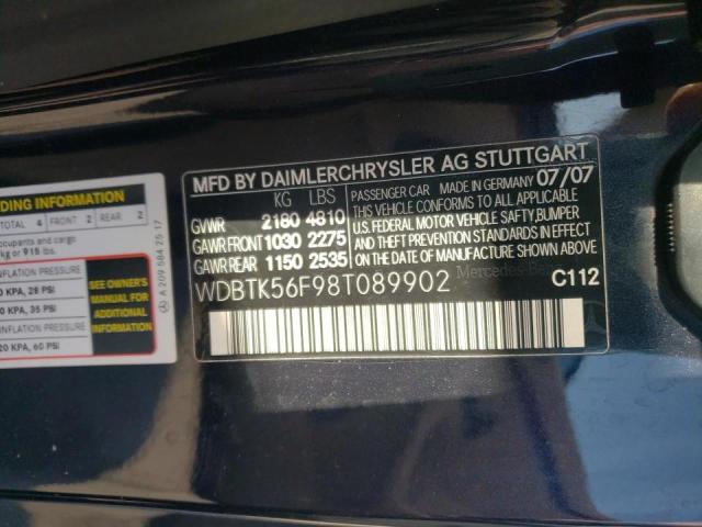 Photo 10 from auction – 2005 MERCEDES-BENZ CLK-CLASS with VIN WDBTK56F98T089902