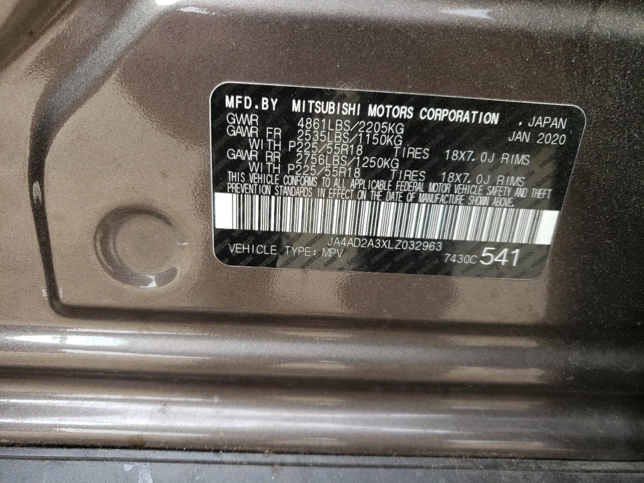 Photo 10 from auction – 2020 MITSUBISHI OUTLANDER with VIN JA4AD2A3XLZ032963