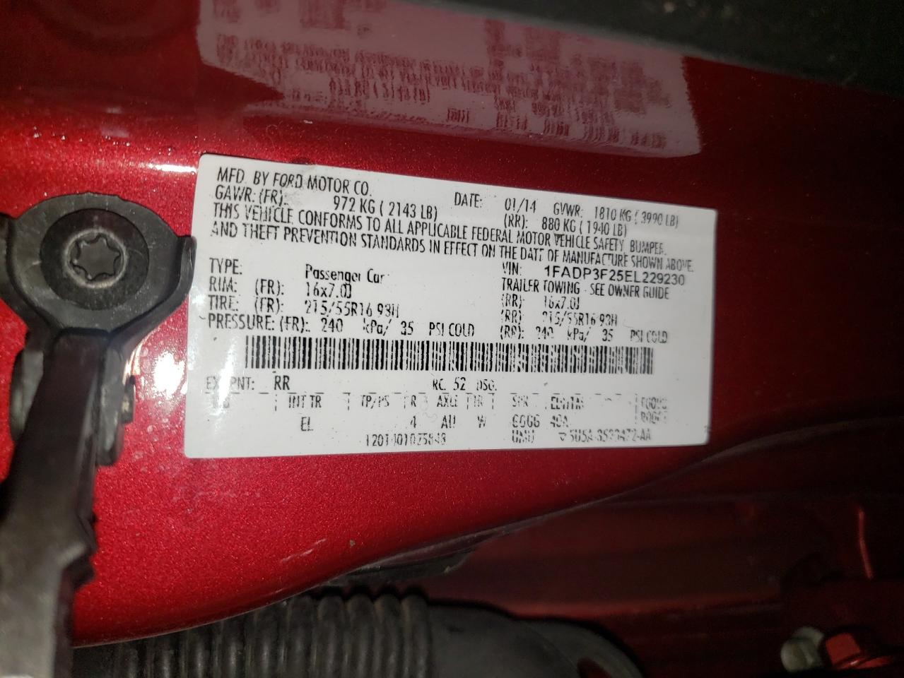Photo 10 from auction – 2014 FORD FOCUS SE with VIN 1FADP3F25EL229230