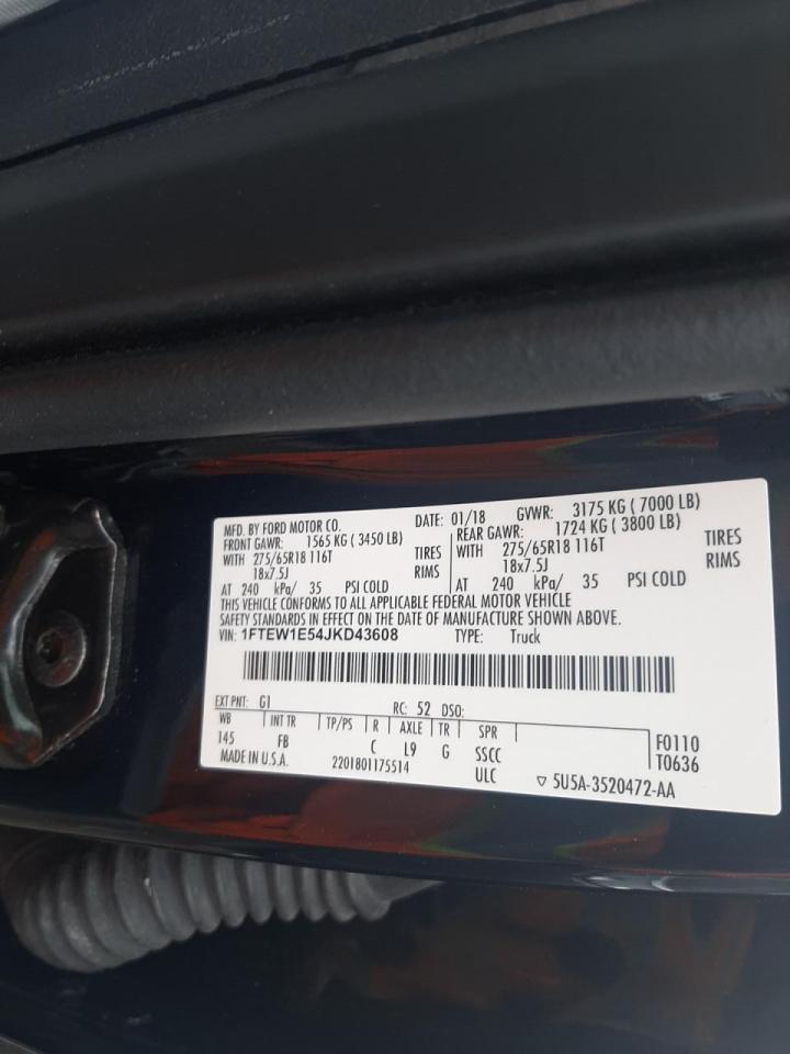 Photo 10 from auction – 2018 FORD F150 SUPER with VIN 1FTEW1E54JKD43608