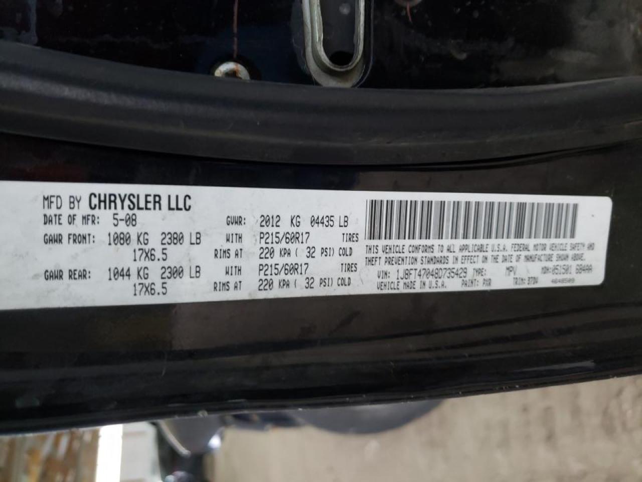 Photo 10 from auction – 2008 JEEP COMPASS SP with VIN 1J8FT47048D735429