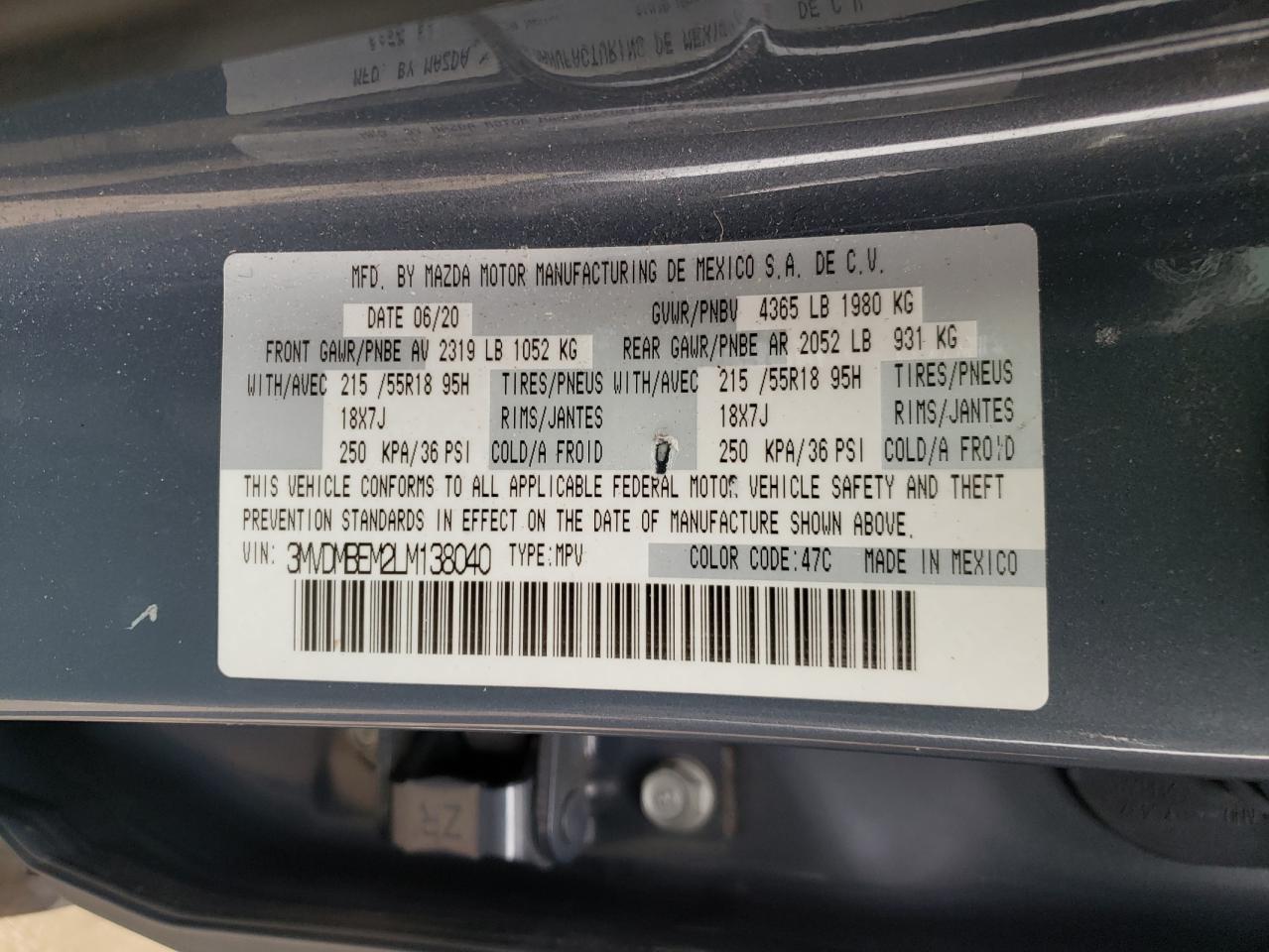 Photo 10 from auction – 2020 MAZDA CX-30 PREM with VIN 3MVDMBEM2LM138040