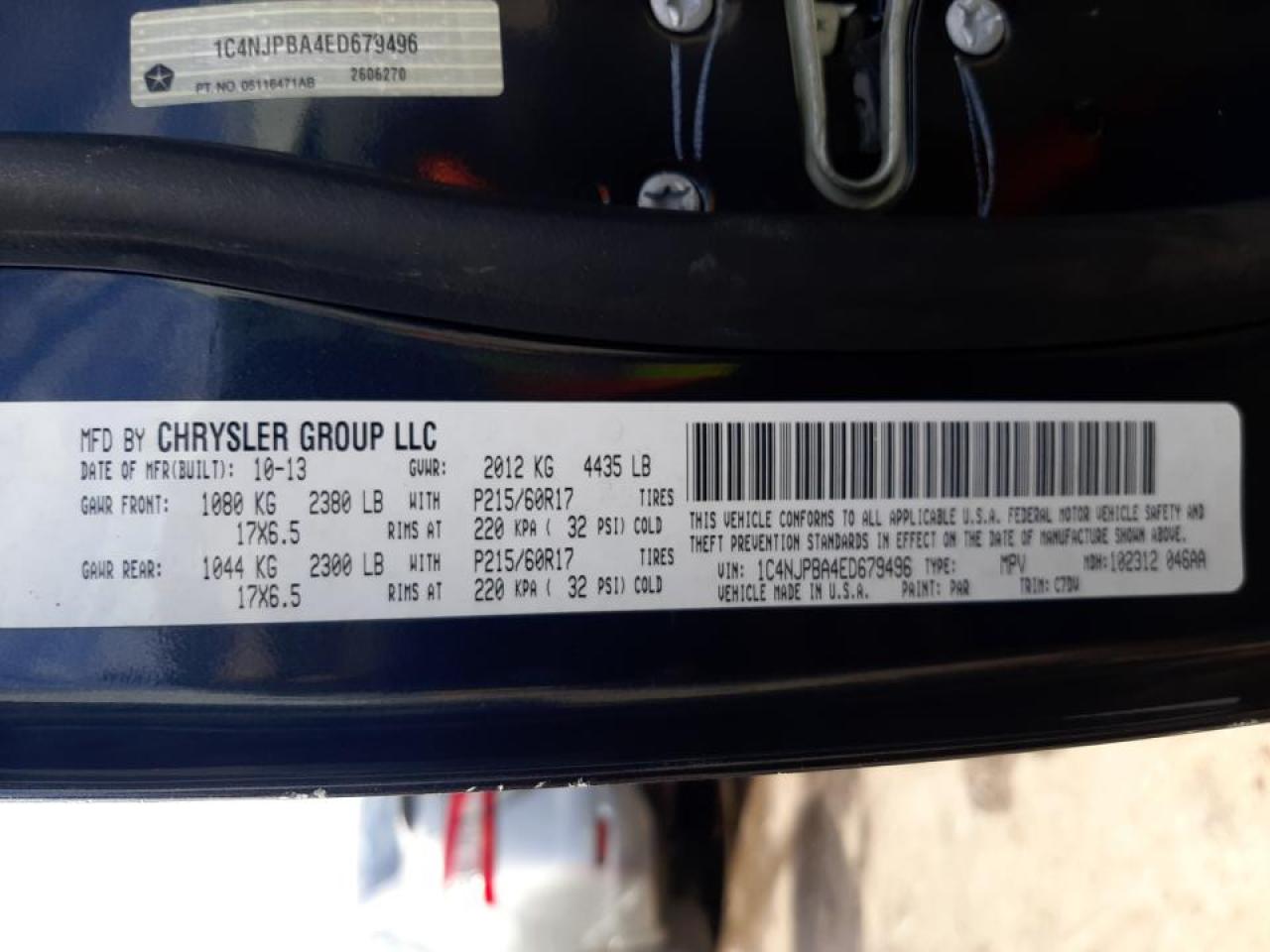 Photo 10 from auction – 2014 JEEP PATRIOT SP with VIN 1C4NJPBA4ED679496