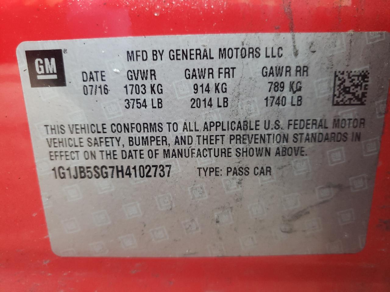 Photo 10 from auction – 2017 CHEVROLET SONIC LS with VIN 1G1JB5SG7H4102737