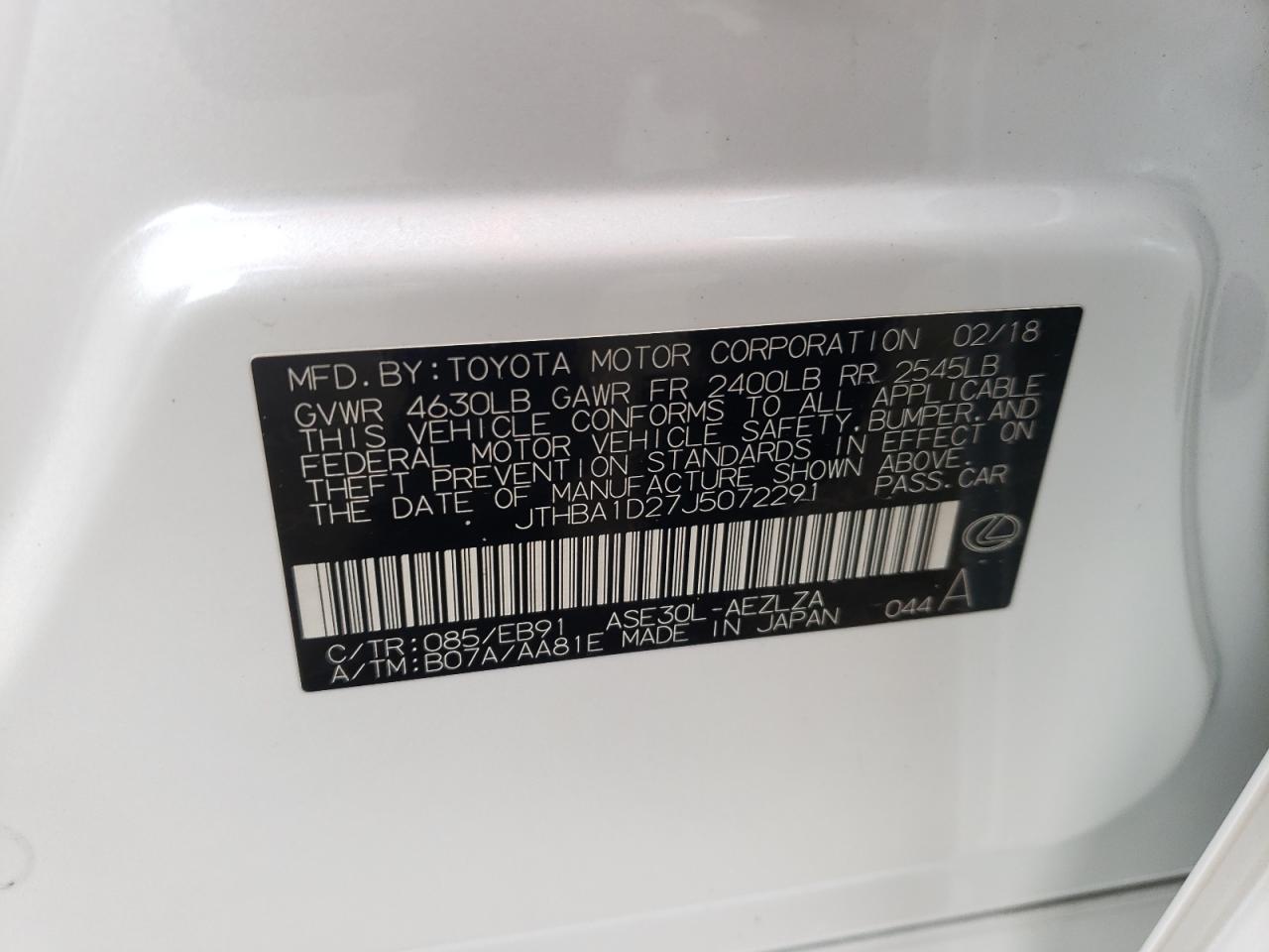 Photo 10 from auction – 2018 LEXUS IS 300 with VIN JTHBA1D27J5072291