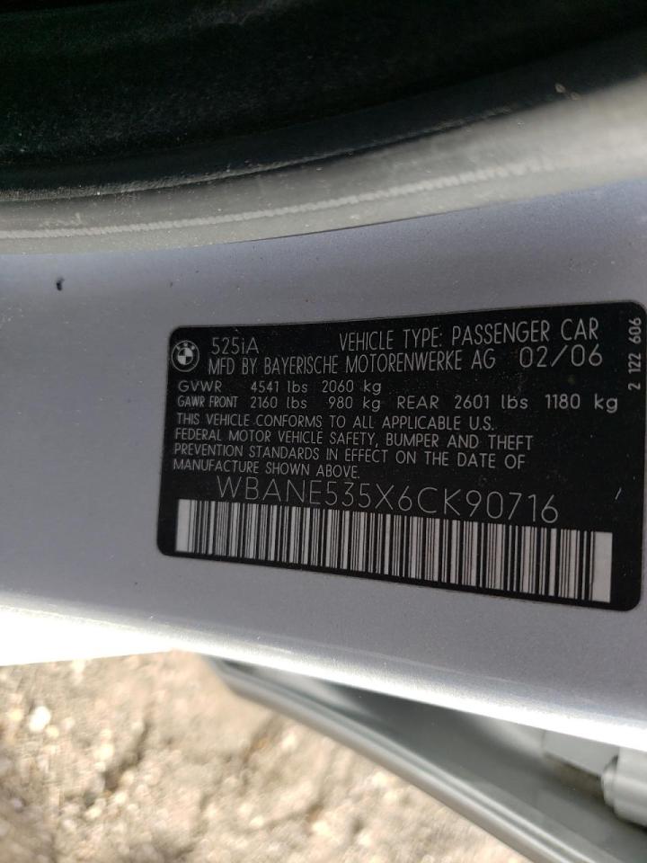 Photo 10 from auction – 2006 BMW 525 I with VIN WBANE535X6CK90716