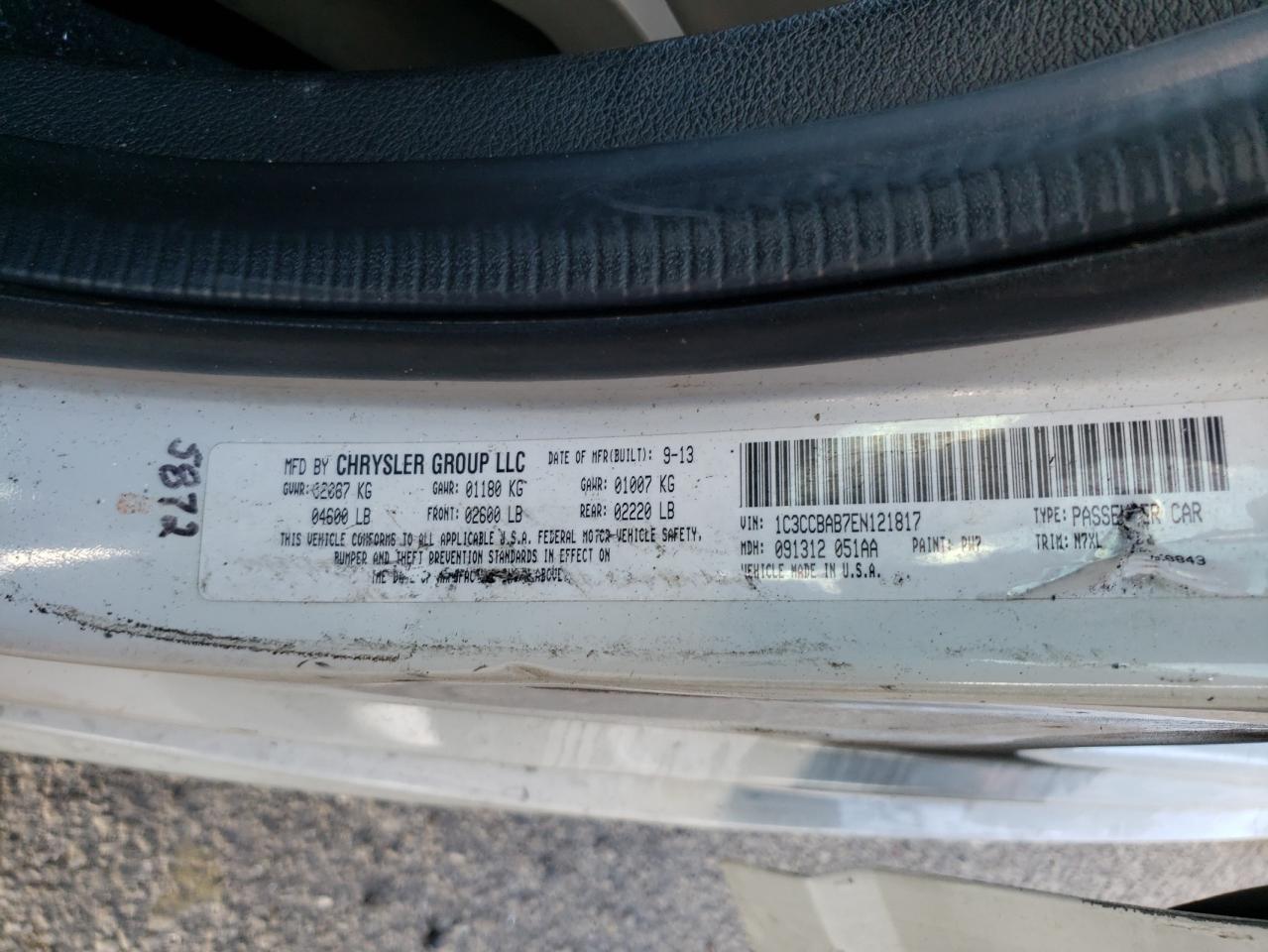 Photo 10 from auction – 2014 CHRYSLER 200 LX with VIN 1C3CCBAB7EN121817