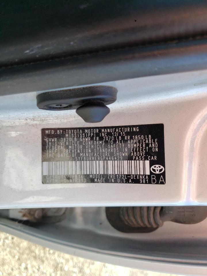 Photo 10 from auction – 2016 TOYOTA COROLLA L with VIN 5YFBURHE8GP446429