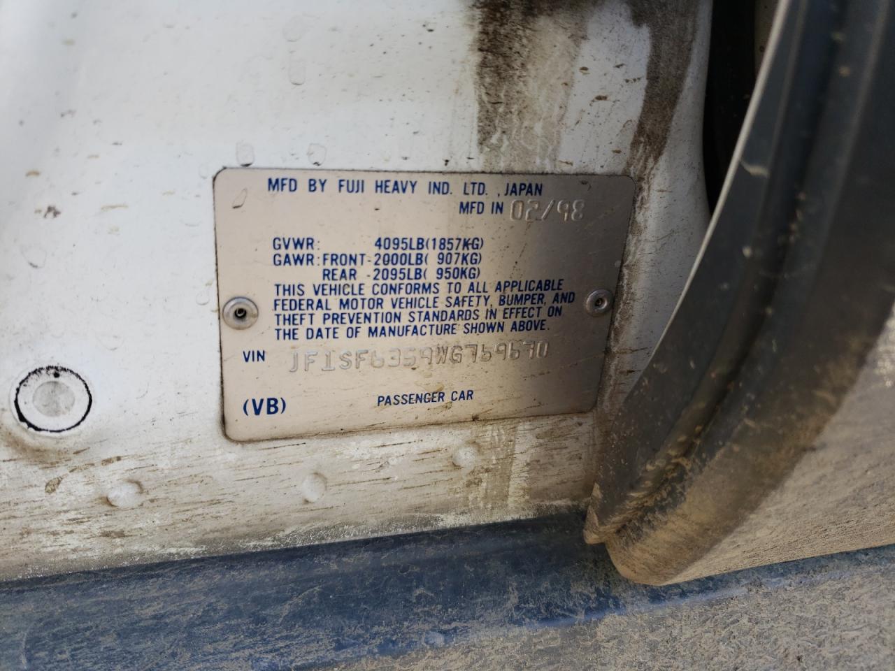 Photo 10 from auction – 1998 SUBARU FORESTER L with VIN JF1SF6359WG769670