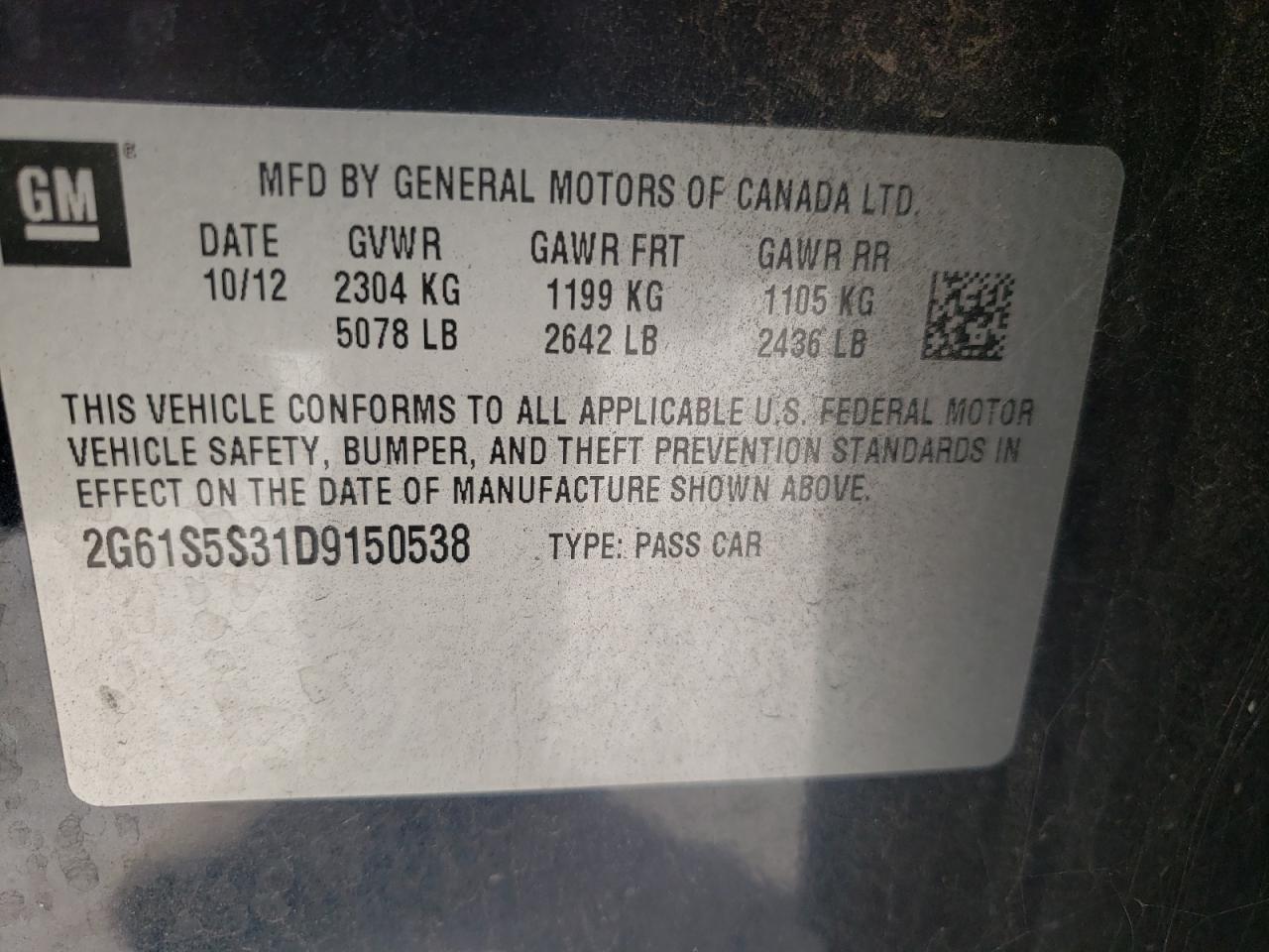Photo 10 from auction – 2013 CADILLAC XTS PREMIU with VIN 2G61S5S31D9150538