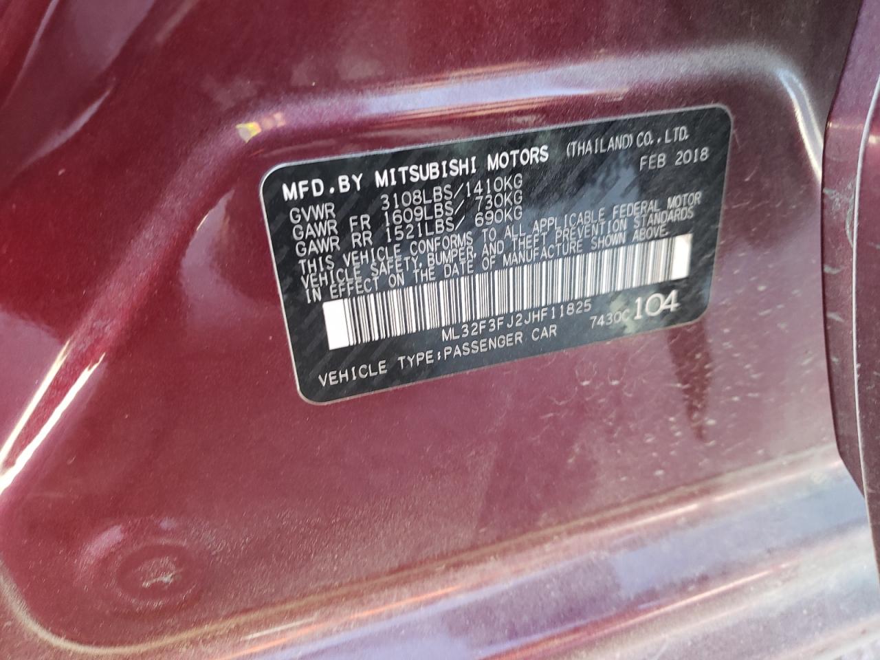 Photo 10 from auction – 2018 MITSUBISHI MIRAGE G4 with VIN ML32F3FJ2JHF11825