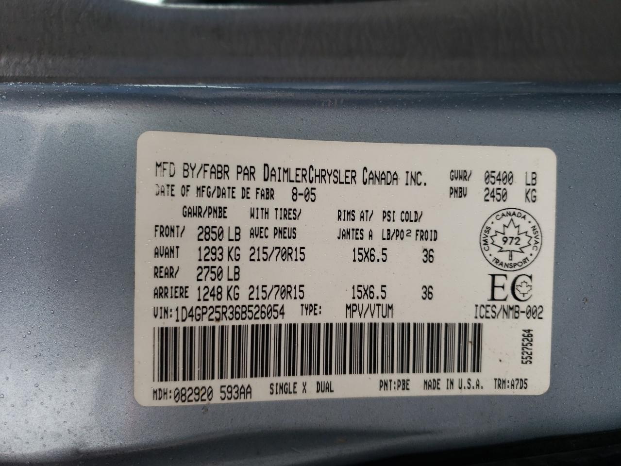 Photo 11 from auction – 2006 DODGE CARAVAN SE with VIN 1D4GP25R36B526054