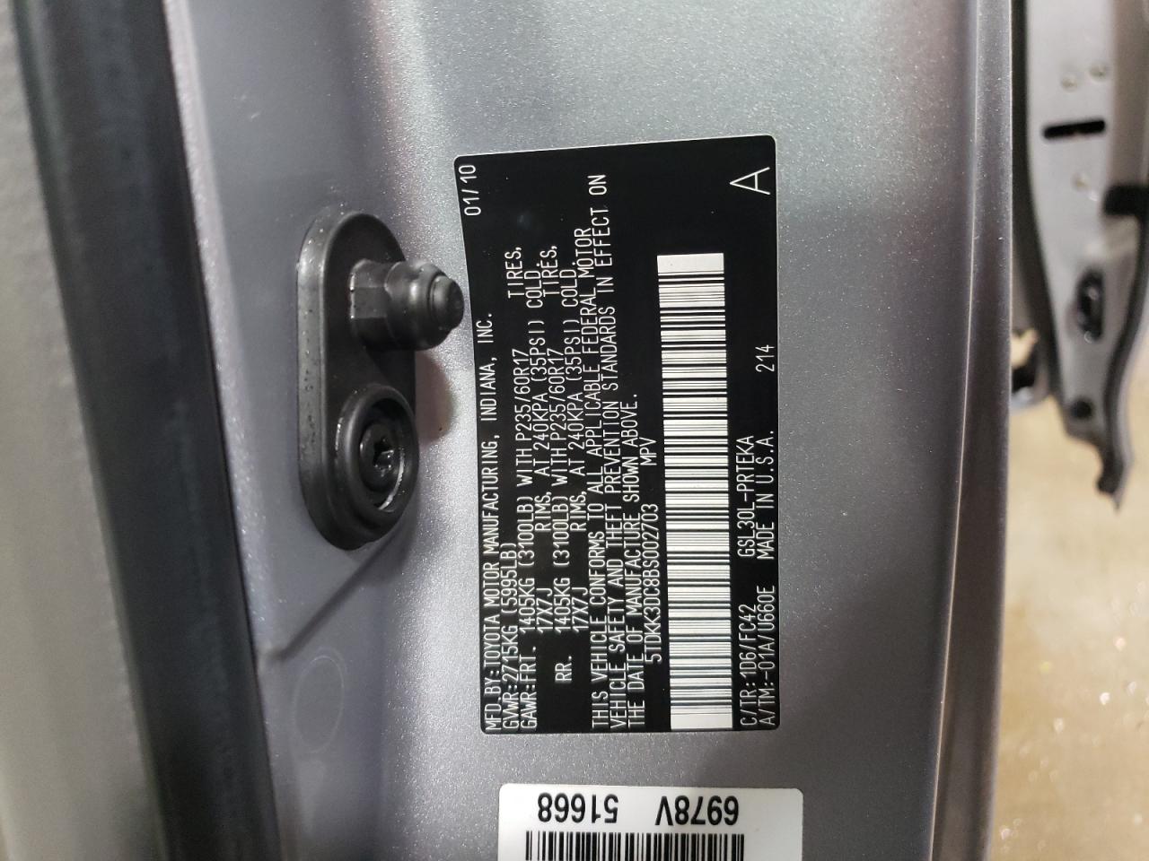 Photo 10 from auction – 2011 TOYOTA SIENNA LE with VIN 5TDKK3DC8BS002703