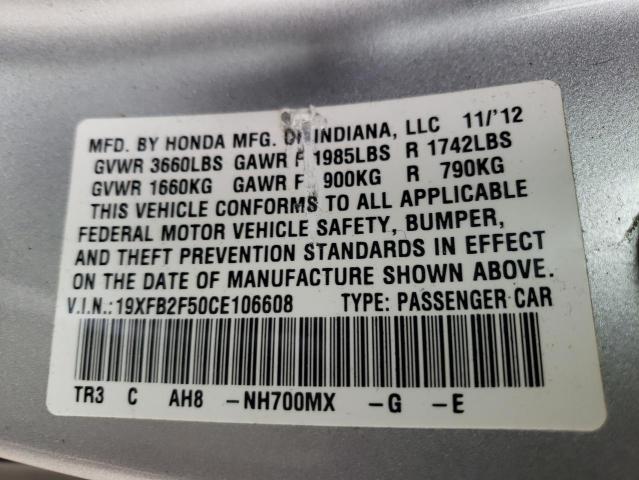 Photo 10 from auction – 2012 HONDA CIVIC LX with VIN 19XFB2F50CE106608