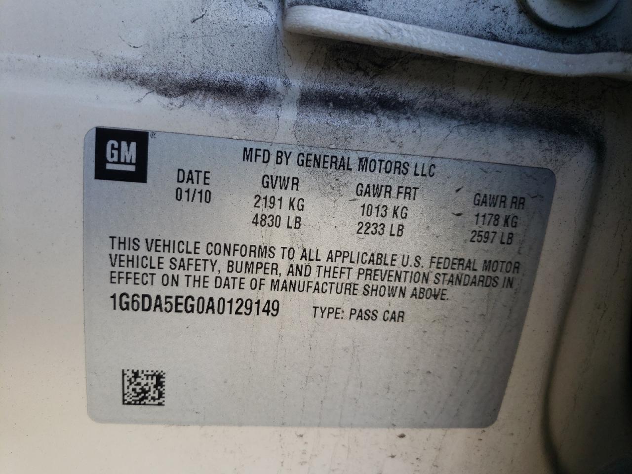 Photo 10 from auction – 2010 CADILLAC CTS with VIN 1G6DA5EG0A0129149