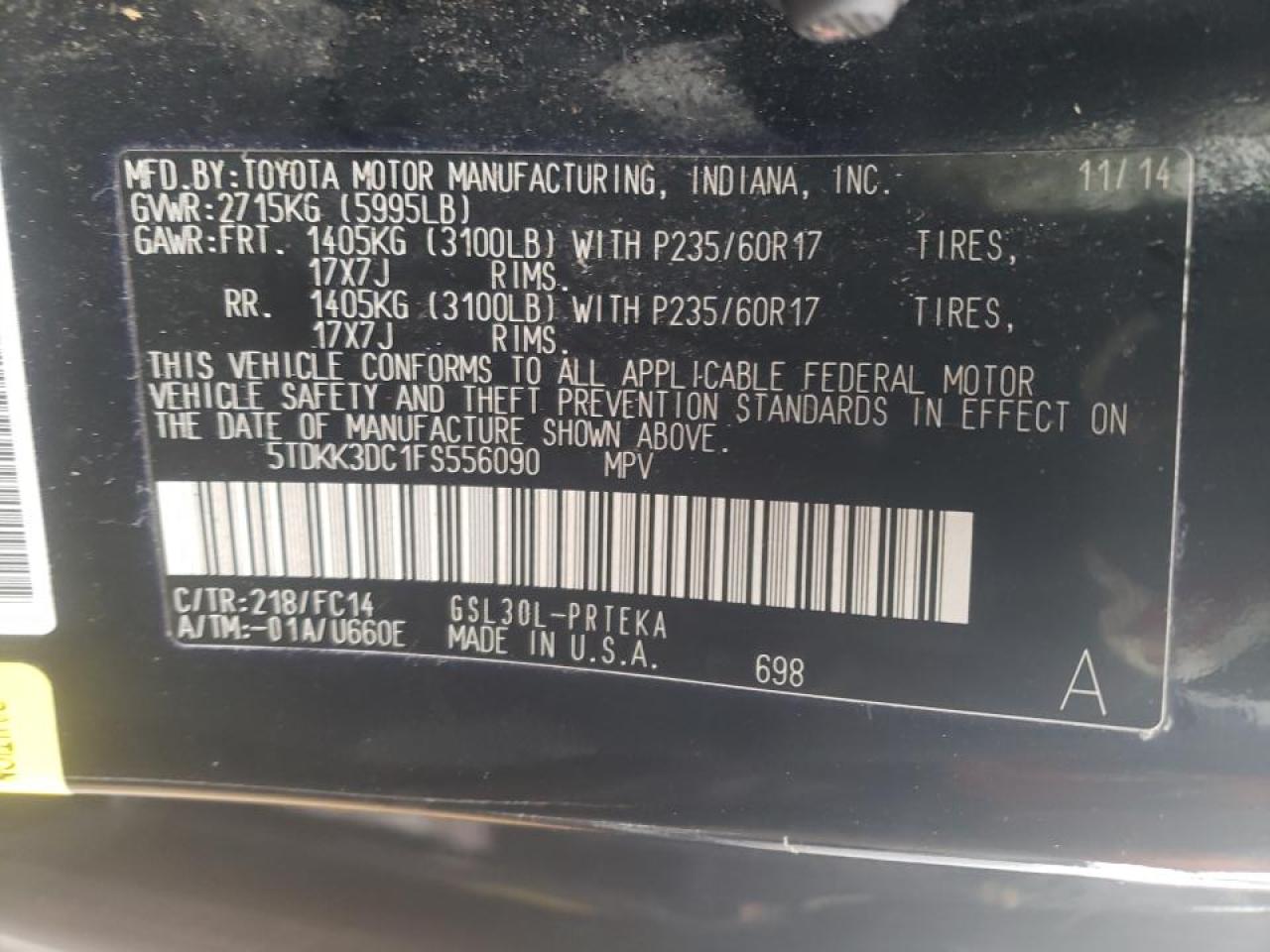Photo 10 from auction – 2015 TOYOTA SIENNA LE with VIN 5TDKK3DC1FS556090