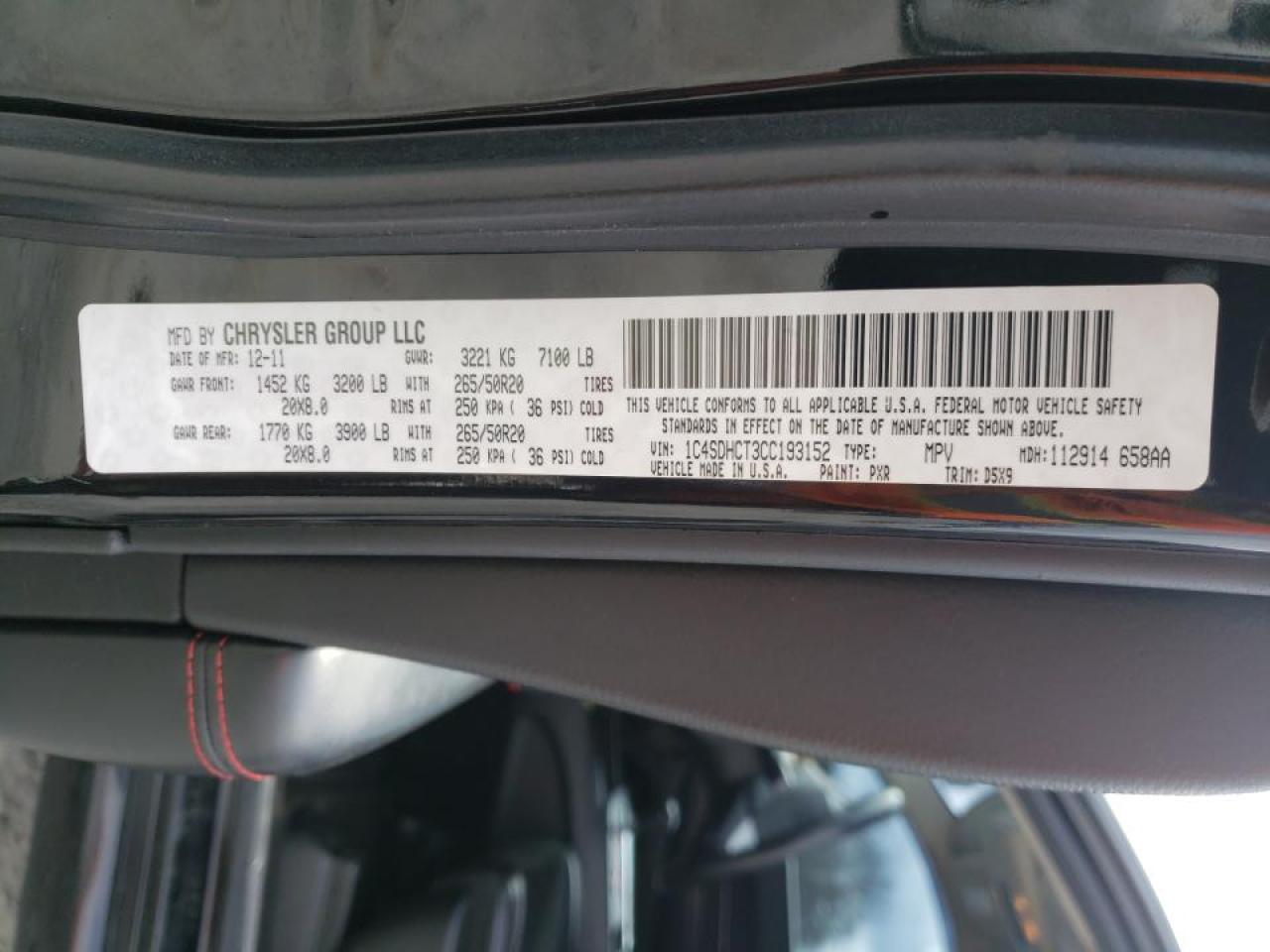 Photo 10 from auction – 2012 DODGE DURANGO R/ with VIN 1C4SDHCT3CC193152